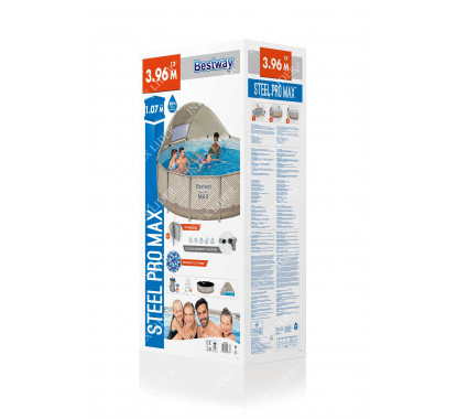 561FY BestWay Каркасный бассейн круглый, 396х107см+фильтрнасос, лестница, навес